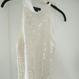 White Sequence top.  Ties around neck over left shoulder